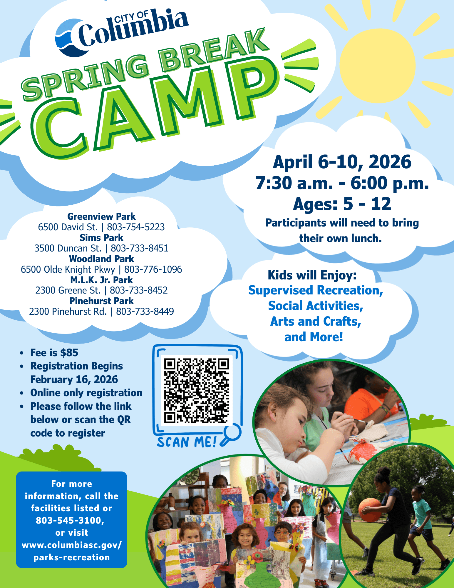 Spring Break Camp flyer April 6-10th 7:30AM-6:00PM